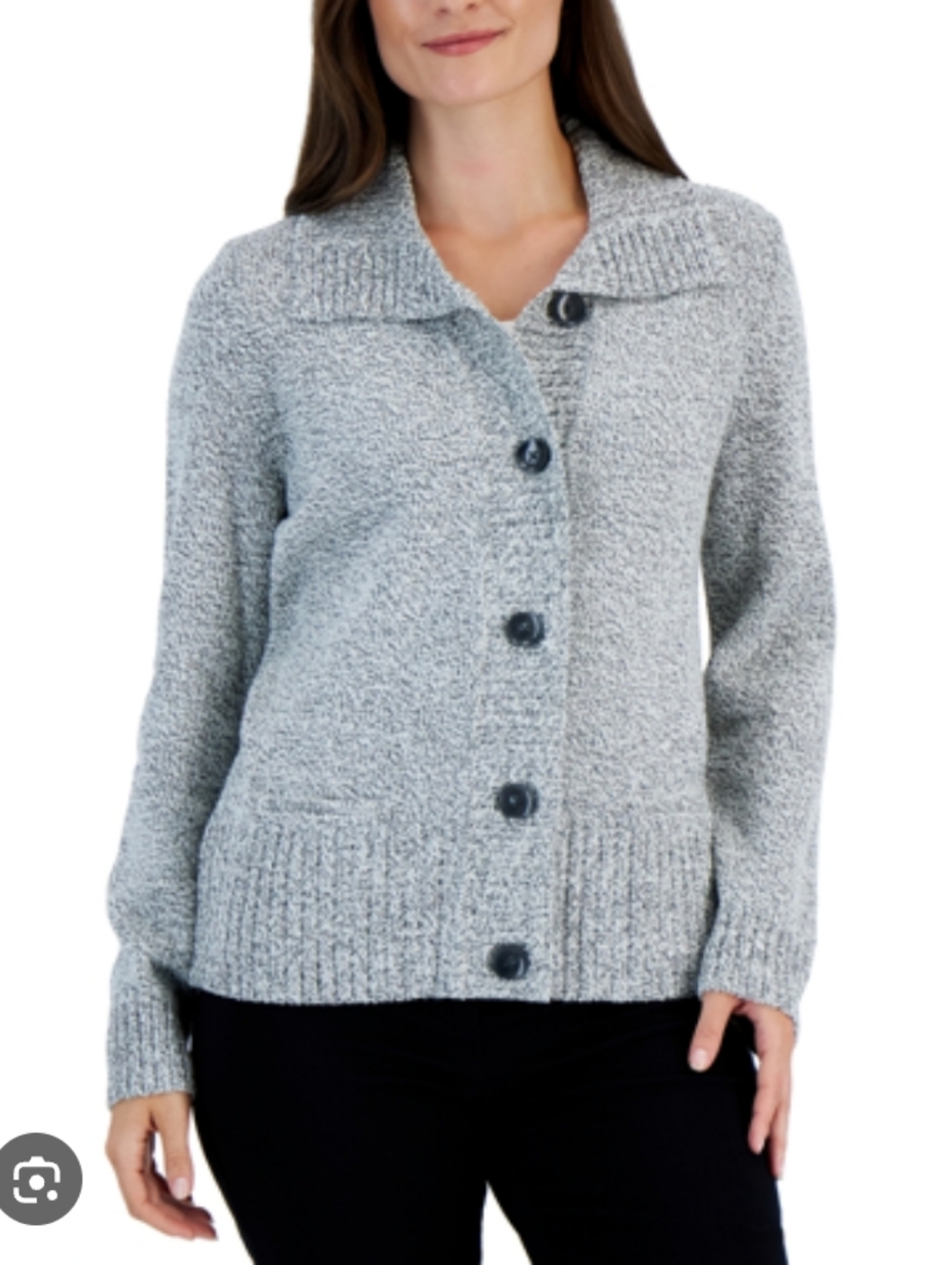 Karen Scott Light Gray Button-Front Knit Cardigan